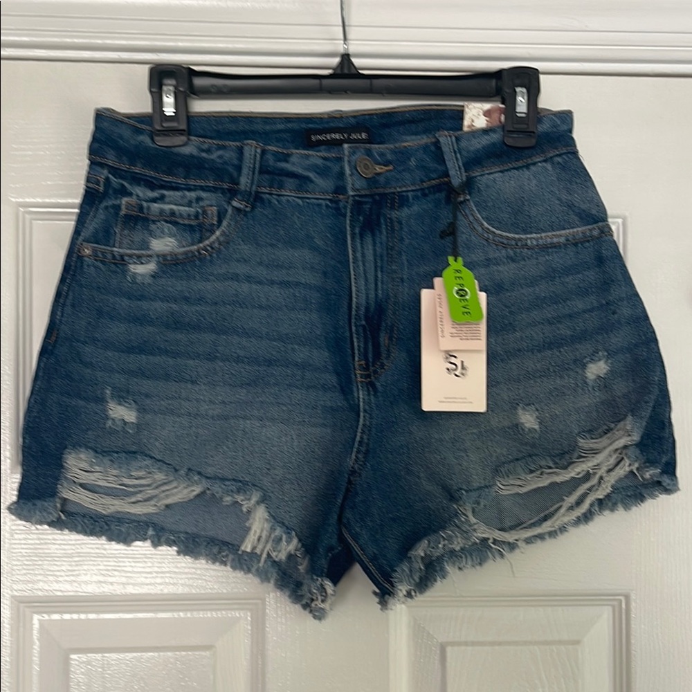 Sincerely Jules Distressed Super High Rise Blue Jean Shorts